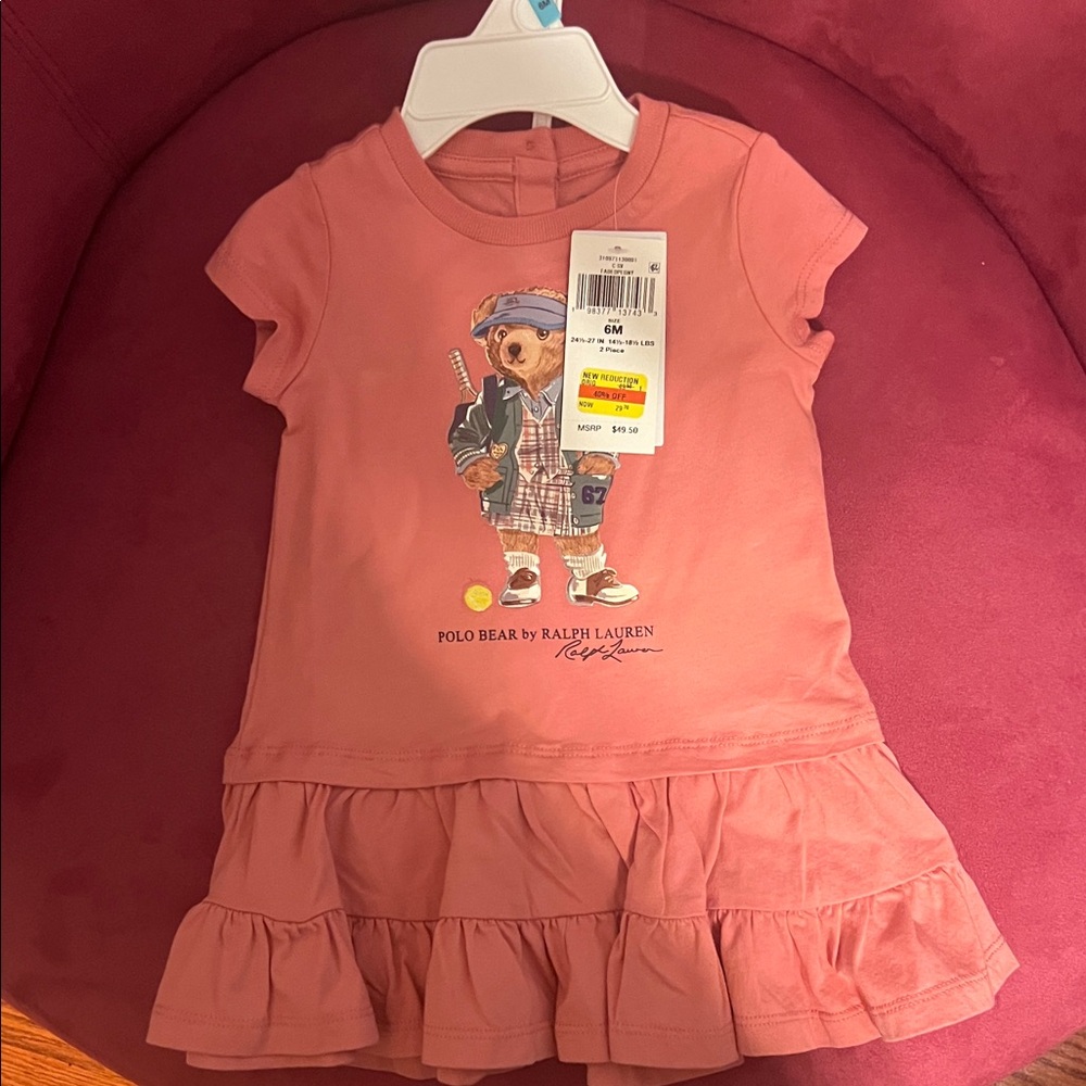 Ralph Lauren Kids Dress with Polo Bear in Dusty Pink